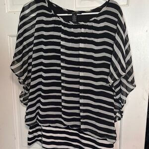 Style & Co. Black and White Striped Blouse